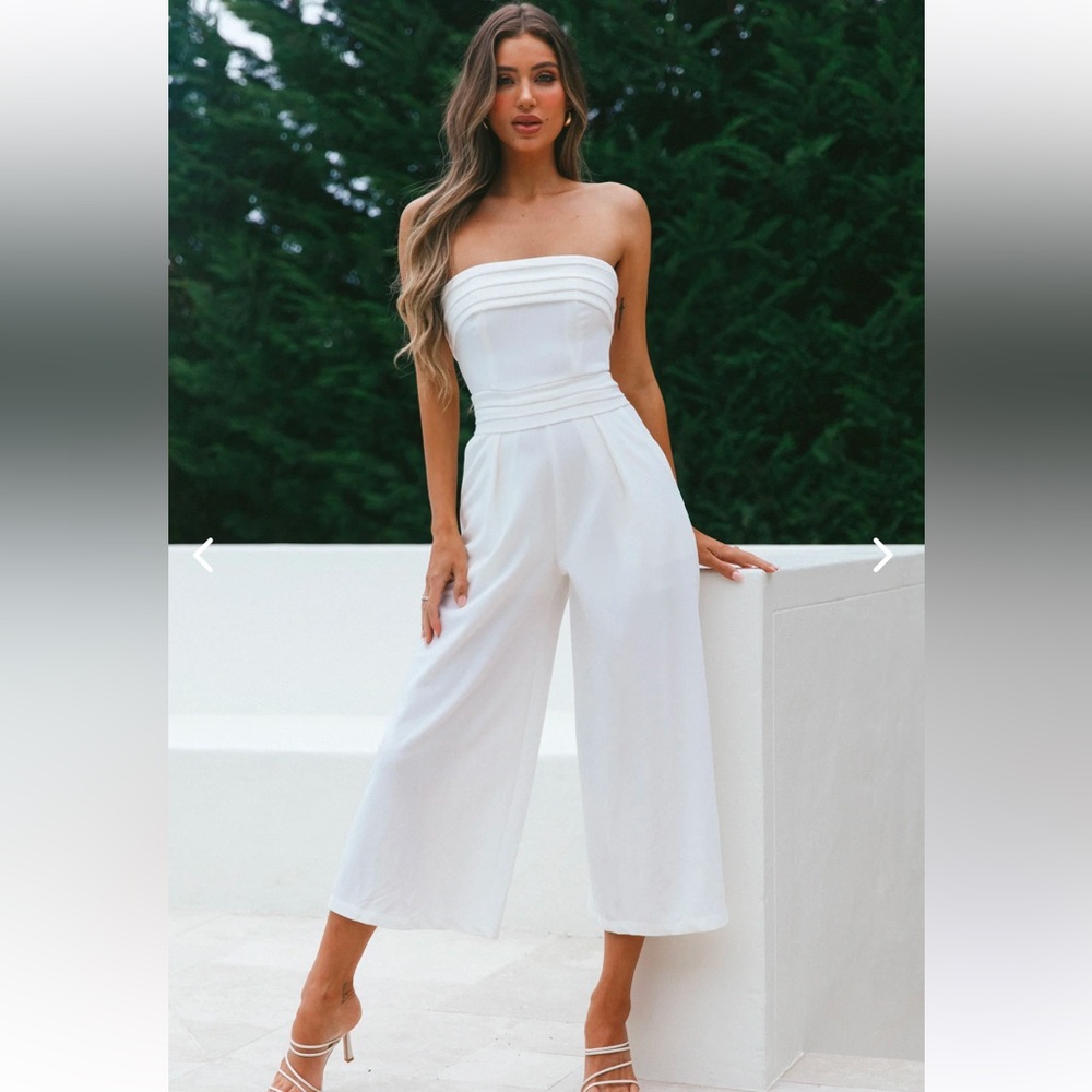 Selfie Leslie White Strapless Wide Leg Jumpsuit
